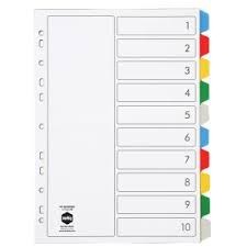 PVC DIVIDER A4 10 TAB MULTI COLOURED #35020 (price excludes GST)
