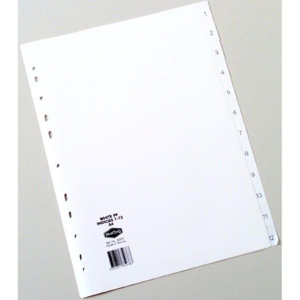 PVC DIVIDER A4 1-12 WHITE #35031 (price excludes GST)