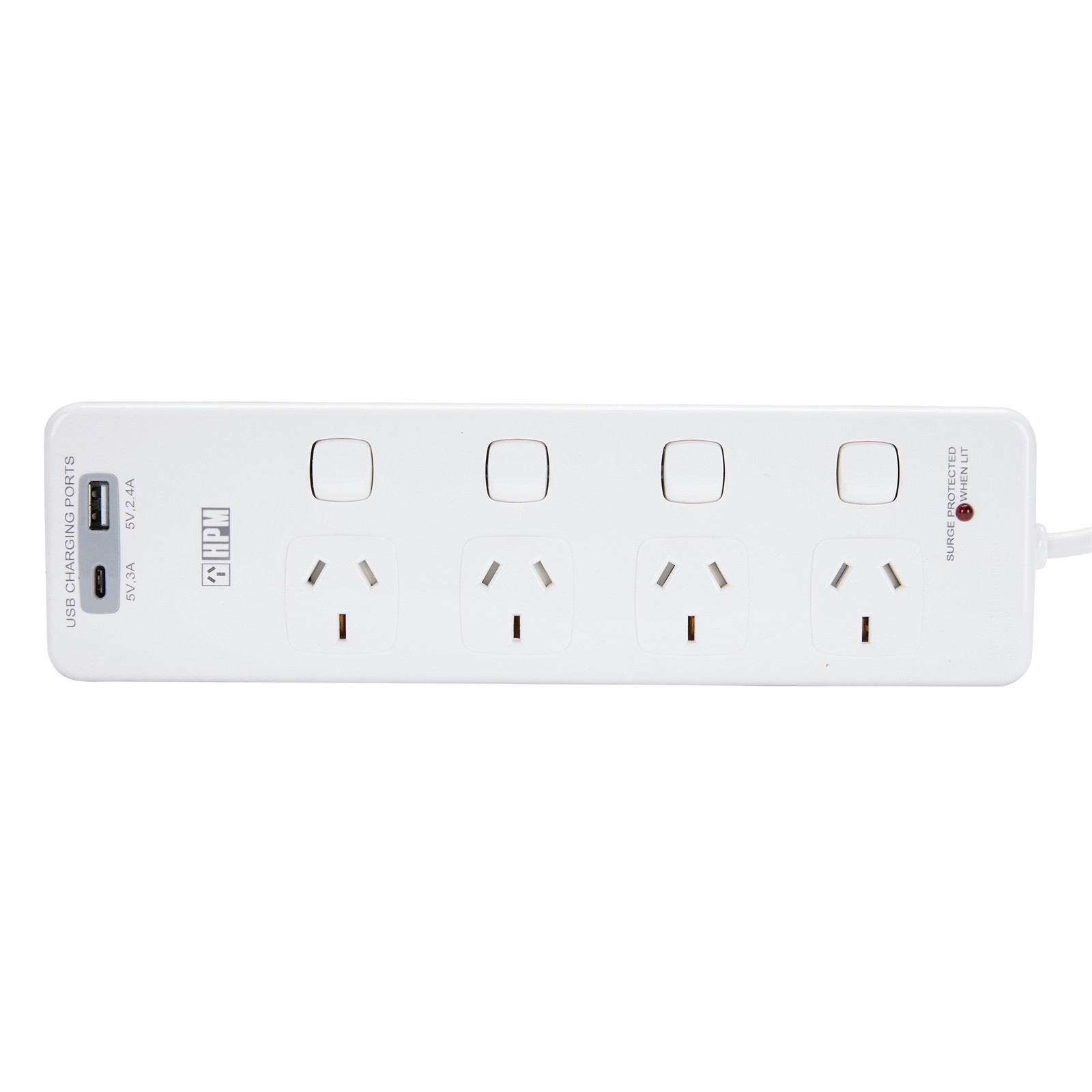 HPM 4 OUTLET SURGE PROTECTED POWERBOARD with A and C USB PORTS
