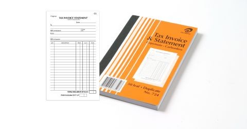 OLYMPIC CARBONLESS INVOICE / STATEMENT BOOK 8x5 DUP. #724 (price excludes gst)