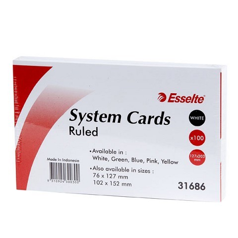 SYSTEM CARDS WHITE RULED 200mm x 125mm  (price excludes GST)