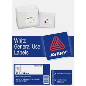 AVERY GENERAL USE LABELS L7162GU 16up 99.1mm x 34mm 938202 - Box 100 Sheets