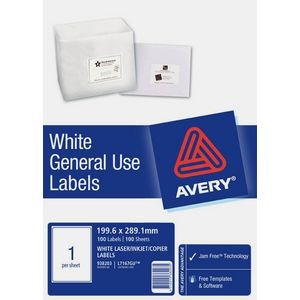 AVERY GENERAL USE LABELS L7167GU 1up 199.6mm x 289.1mm 938203 - Box 100 Sheets