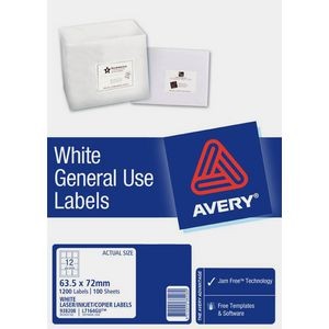 AVERY GENERAL USE LABELS L7164GU 12up 63.5mm x 72mm 938208 - Box 100 Sheets