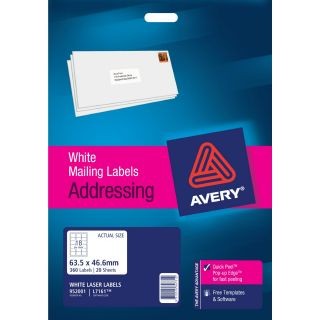 AVERY LASER LABELS L7161 18up 63.5mm x 46.6mm 952001 - Pkt 20 Sheets