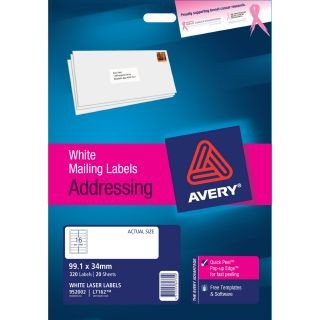 AVERY LASER LABELS L7162 16up 99.1mm x 34mm 952002 - Pkt 20 Sheets