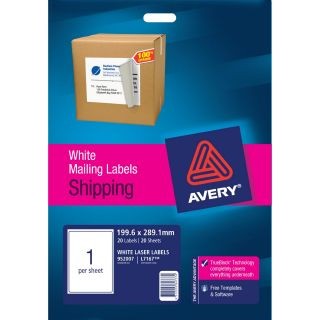 AVERY LASER LABELS L7167 1up 199.6mm x 289.1mm 952007 - Pkt 20 Sheets