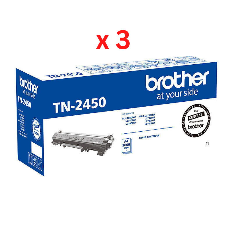 3 x BROTHER TN2450 GENUINE TONER CARTRIDGE 1,200 Pages