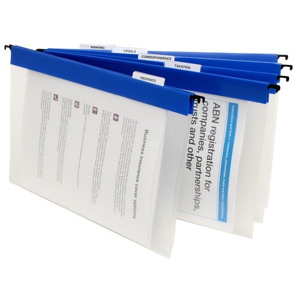 MARBIG COLOURED PP SUSPENSION FILE CLEAR / BLUE #8201301  (price excludes GST)