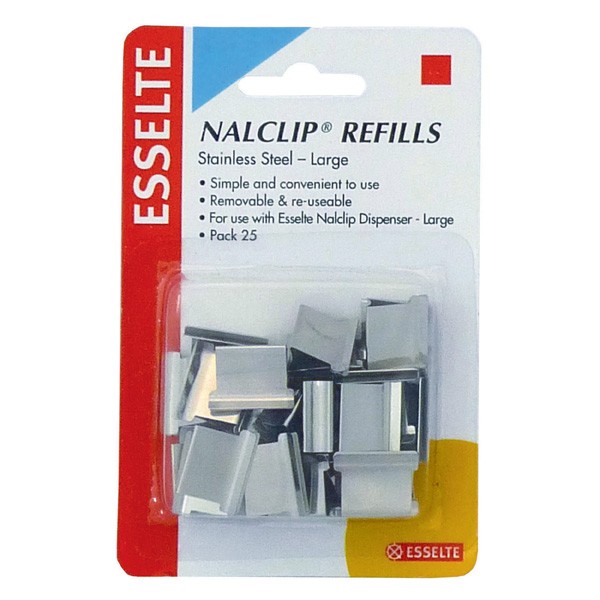 NALCLIP REFILLS LARGE S/STEEL (PKT 25)