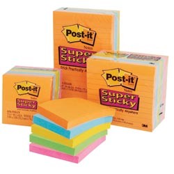 POST-IT NOTE PAD SUPER STICKY #654-5ASSAN (5's) NEON (price excludes gst)