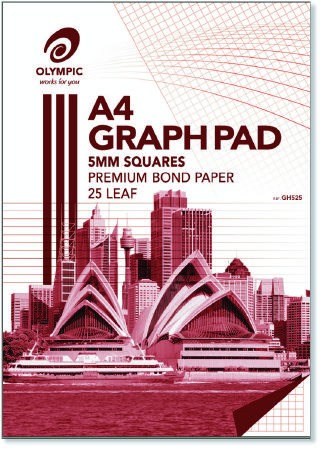 GRAPH PAD A4 5mm OLYMPIC 25 LF #141373 (price excludes gst)