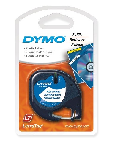 DYMO LetraTag PLASTIC LABEL TAPE 12mm BLACK ON BLUE 91205 (price excludes gst)