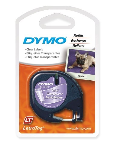 DYMO LetraTag PLASTIC LABEL TAPE 12mm BLACK ON CLEAR 12267  (price excludes gst)