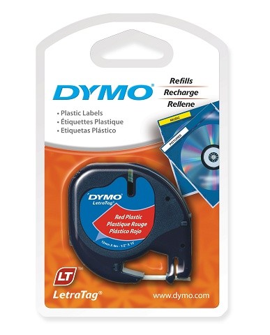 DYMO LetraTag PLASTIC LABEL TAPE 12mm BLACK ON RED 91203 (price excludes gst)