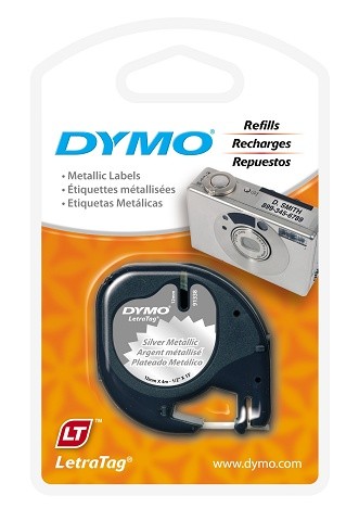 DYMO LetraTag MATALIC LABEL TAPE 12mm SILVER 91208 (price excludes gst)