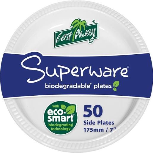 DISPOSABLE PLATES ROUND 180mm CASTAWAY PKT 50  (price excludes gst)