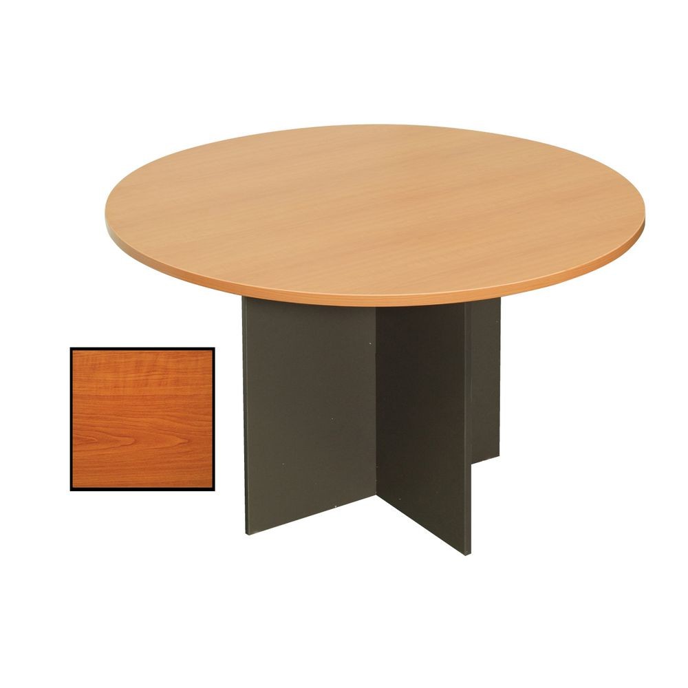 RAPIDLINE ROUND MEETING TABLE 900mm Diameter Top with X Base Cherry & Ironstone (price excludes gst)