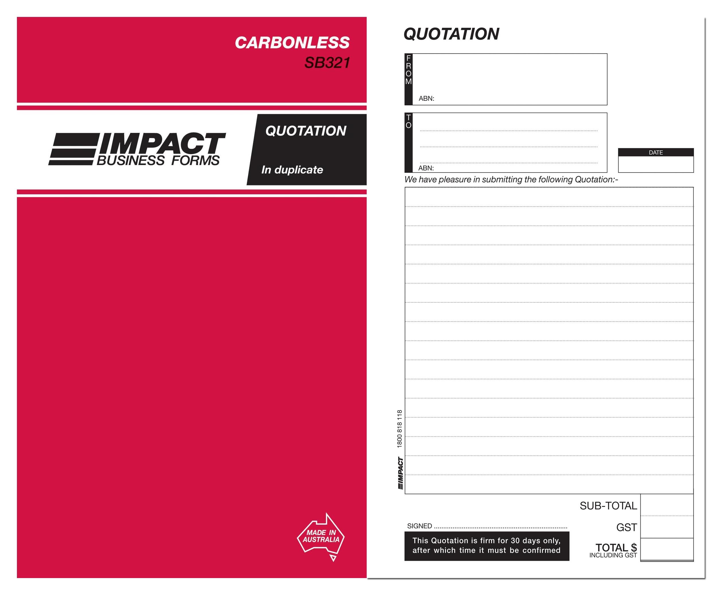 IMPACT CARBONLESS QUOTATION BOOK DUP. (8x5) SB-321 (price excludes gst)