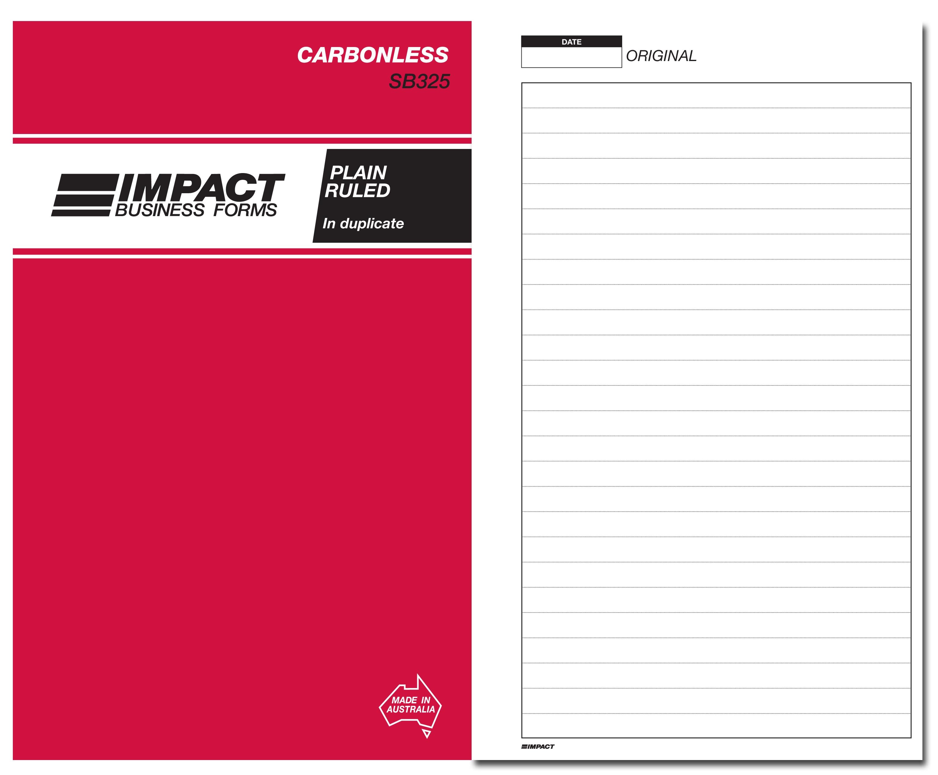 IMPACT CARBONLESS PLAIN RULED BOOK DUP. (8x5) SB-325 (price excludes gst)