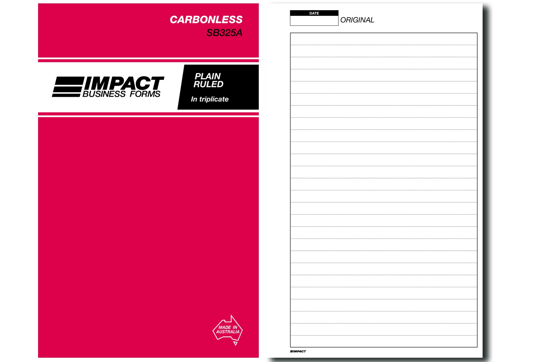IMPACT CARBONLESS PLAIN RULED BOOK TRIP. (8x5) SB-325A (price excludes gst)