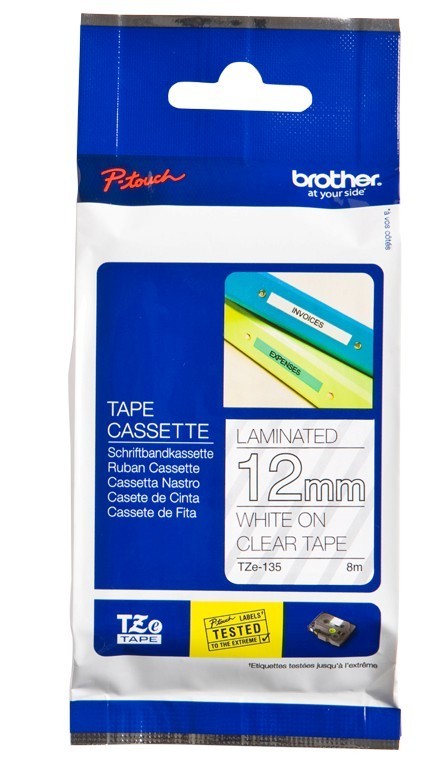 BROTHER TAPE TZ-135 12mm WHITE ON CLEAR  