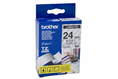 BROTHER TAPE TZ-151 24mm BLACK ON CLEAR 