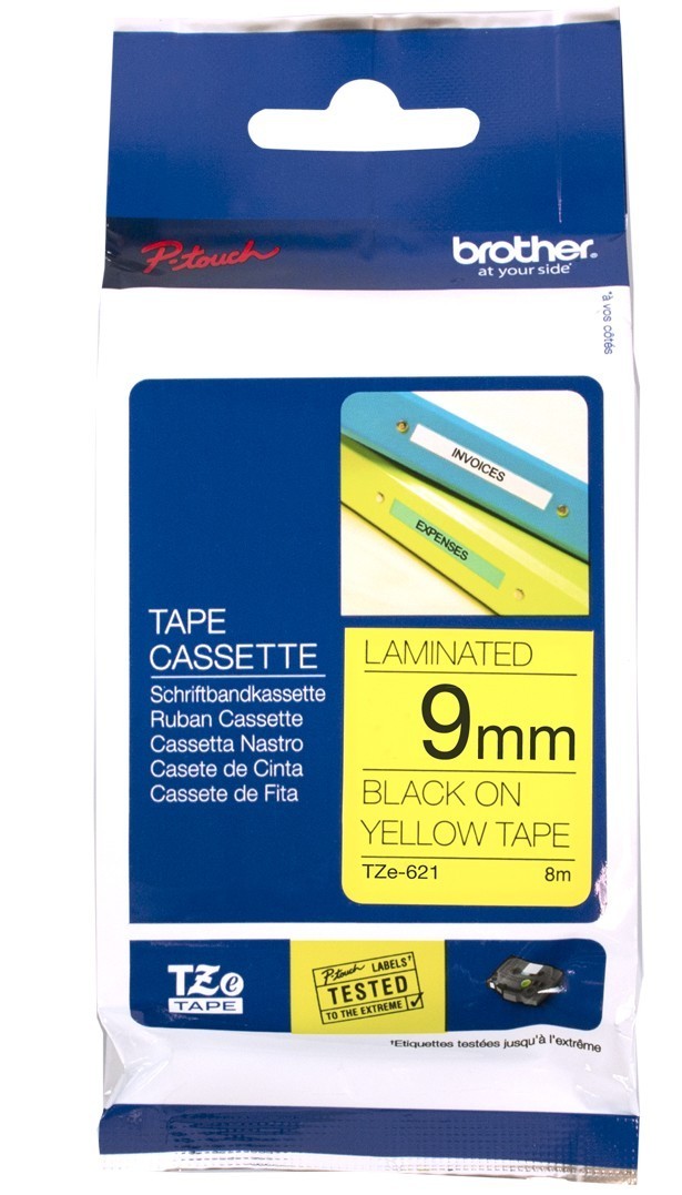 BROTHER TAPE TZ-621 9mm BLACK ON YELLOW 