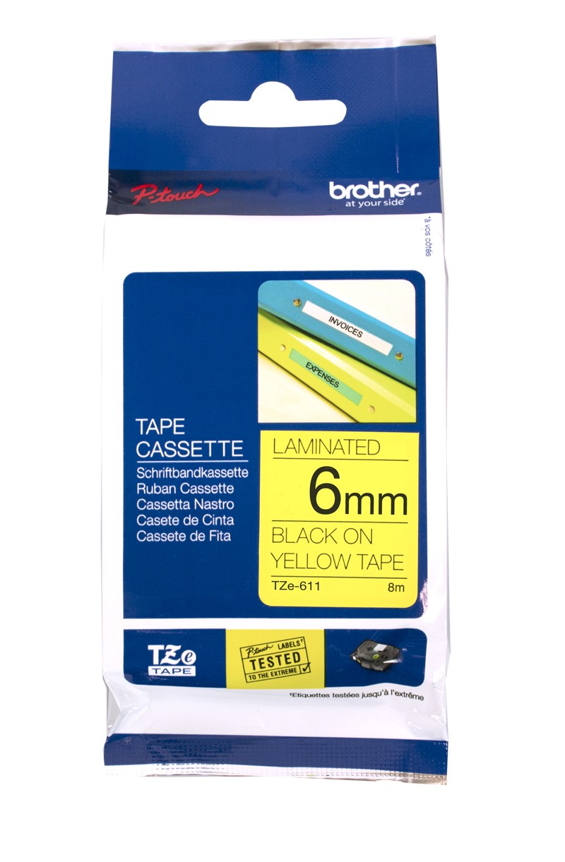 BROTHER TAPE TZ-611 6mm BLACK ON YELLOW  