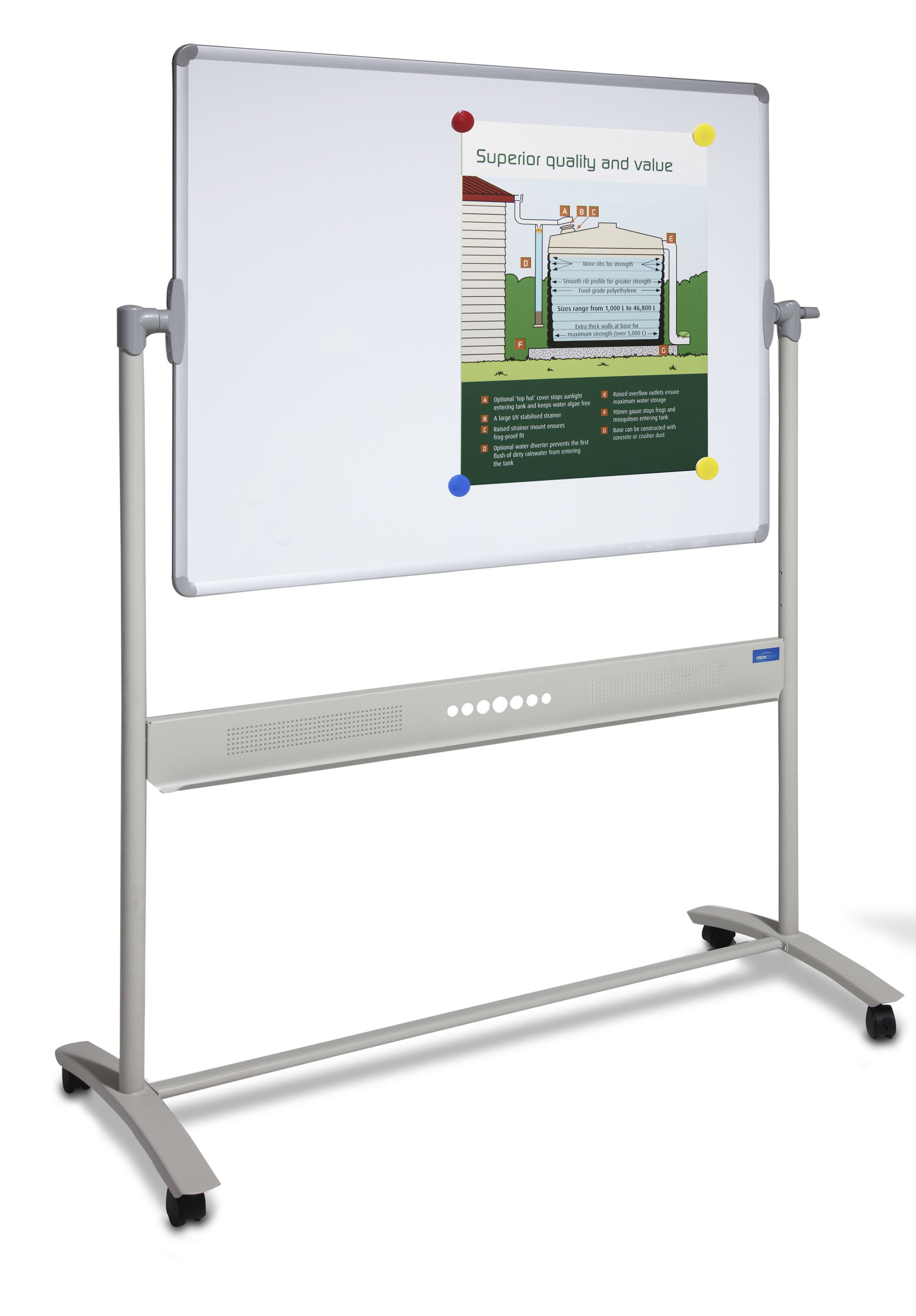 CORPORATE MOBILE WHITEBOARD WITH STAND 1800mm x 1200mm DOUBLE SIDED