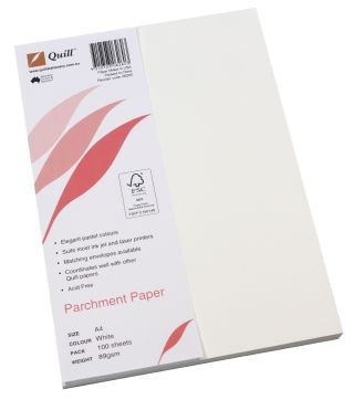 QUILL PARCHMENT PAPER A4 WHITE 89gsm (PKT 100)  (price excludes gst)