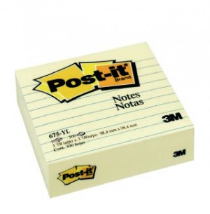 POST IT NOTE PADS 675-YL 98mm x 98mm LINED YELLOW - 300 Sheets