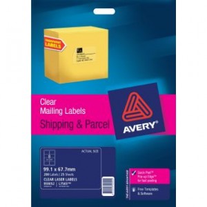 AVERY CLEAR LASER LABELS L7565 8's PKT 25  #959052  (price excludes gst)