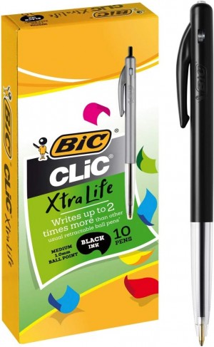 BIC CLIC BALLPOINT PENS MEDIUM BLACK - BOX 10