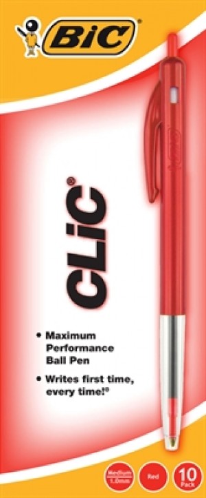 BIC CLIC BALLPOINT PENS MEDIUM RED (BOX 10) (prices excludes gst)