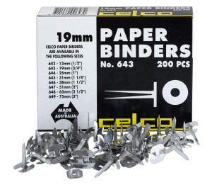 CELCO PAPER BINDERS 19mm #643 (price excludes gst)