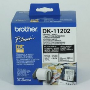 BROTHER DK11202 62mm x 100mm WHITE SHIPPING LABEL -300 per roll