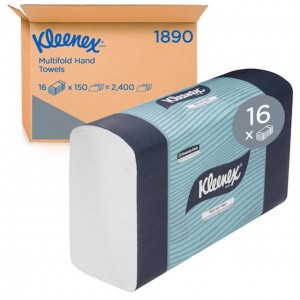 KLEENEX 1890 MULTIFOLD HAND TOWEL 23.8cm x 23.3cm 150 Towels/Pack, 16 Packs/Case