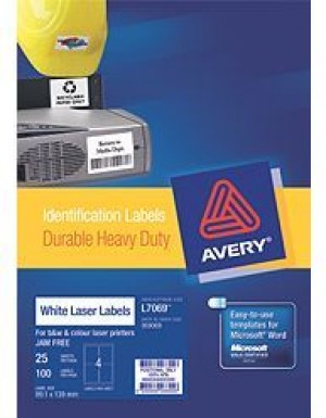 AVERY LASER LABELS L7069 4s 99.1mm x 139mm HEAVY DUTY 959069 - Pack 25