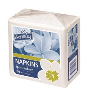 NAPKINS 2 PLY WHITE LUNCHEON CASTAWAY (PKT 100)  (price excludes gst)