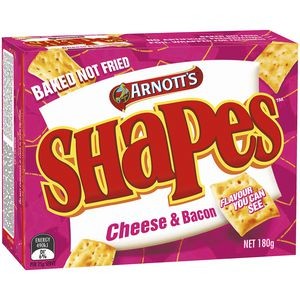 ARNOTTS SHAPES CHEESE & BACON 180g  (price excludes gst)